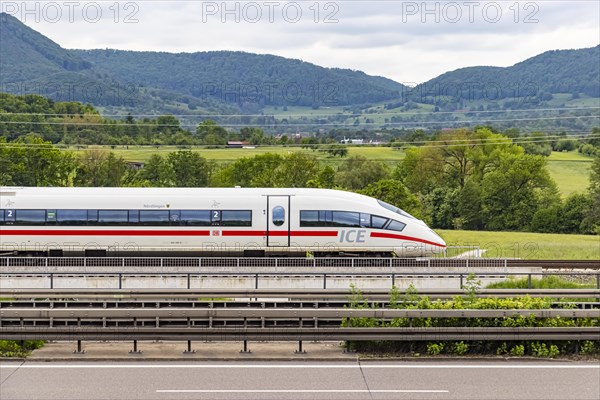 ICE of Deutsche Bahn AG underway on the new Wendlingen to Ulm line