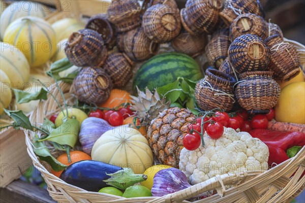 Basket with various fruits and vegetables