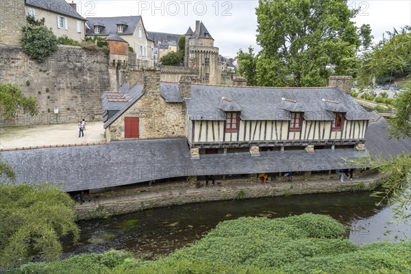 Old washhouse on the river La Marle in front of the city wall in Vannes
