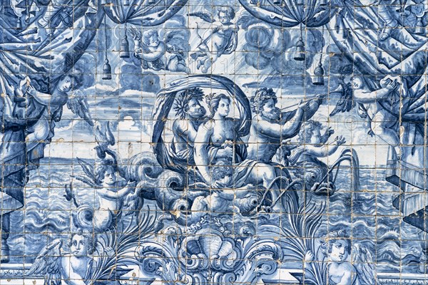 Mural of typical blue tiles azulejos in the Se do Porto Cathedral