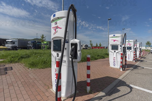 Charging stations for electric cars at a service area on the A5 Nuremberg-Heilbronn motorway