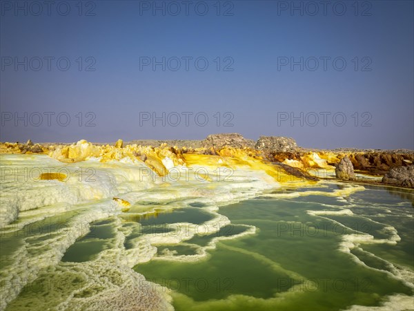 Geothermal area with sulphur deposits and acidic brines