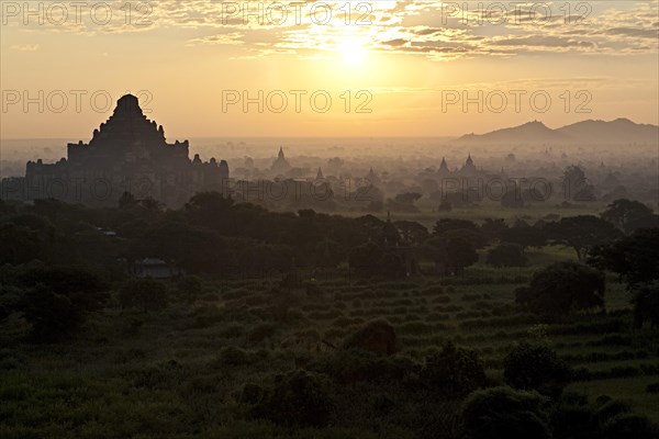 Stupas and pagodas at sunset