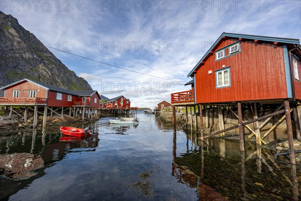 Traditional red rorbuer wooden huts