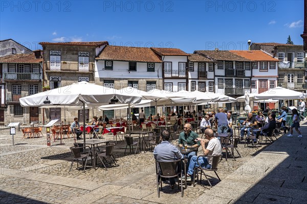 Restaurants at Praca de Sao Tiago square in the old town of Guimaraes