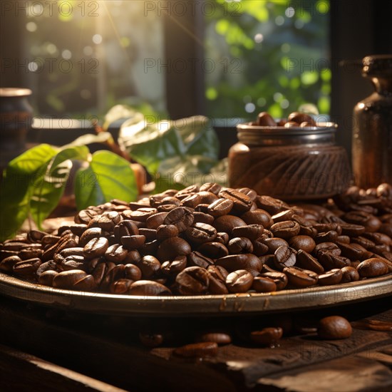 Coffee beans fresh and roasted Coffee beans on a plantation