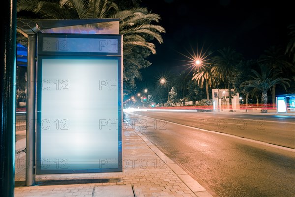 Road car light trails modern city advertising light box