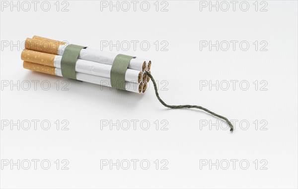 Top view cigarette bundle wick against white background