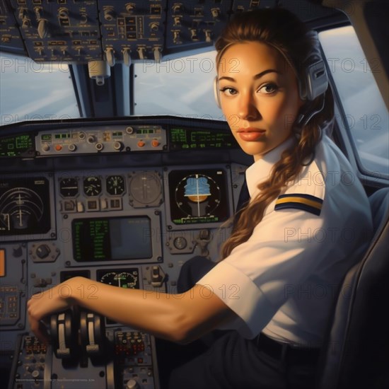 Proud pilots sit in the cockpit of their plane