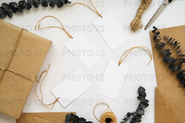 Top view wrapping paper empty white labels