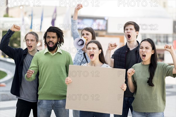Angry people protesting black lives matter concept
