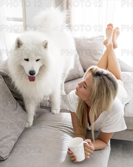 Beautiful lovely dog woman