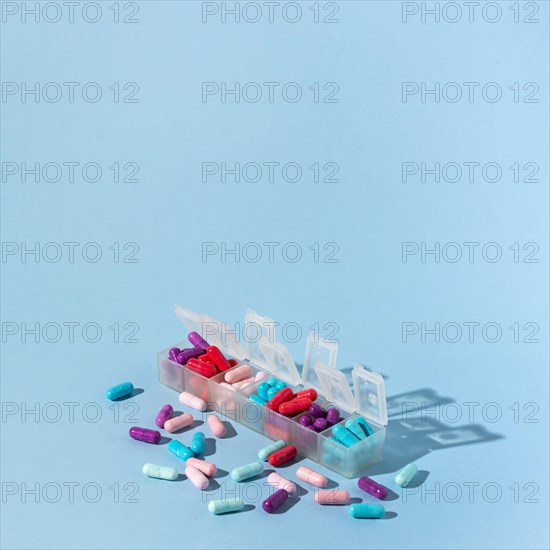 Pills boxes blue background