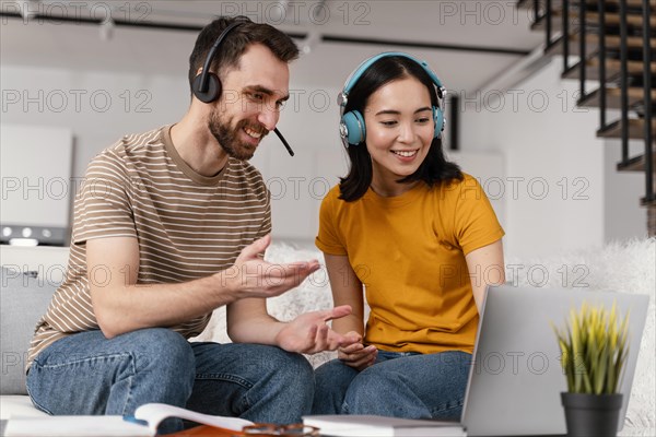 Friends attending online class together