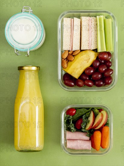 Top view packed food juice bottle