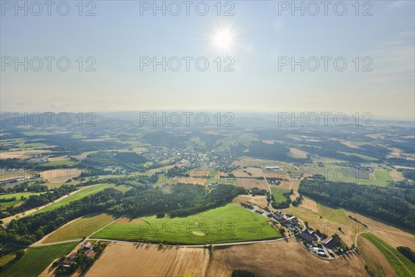 Aerial view over the fields and forests near Woerth an der Donau