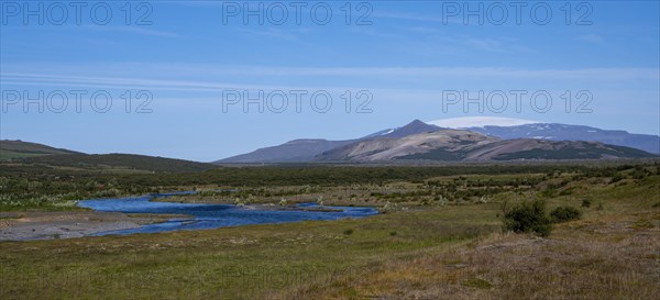 River landscape in front of Langjoekull glacier