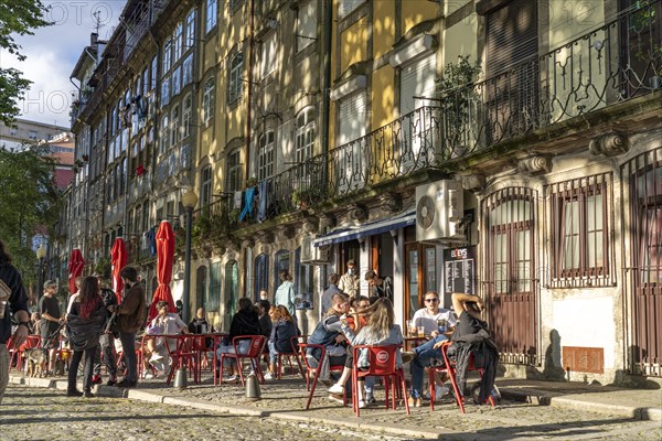 Street cafe and bar in the historic old town in Porto