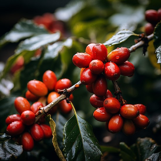 Coffee beans fresh and roasted Coffee beans on a plantation