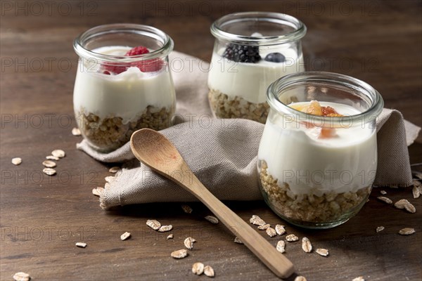 Natural yougurt with granola cereals fruits