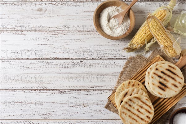 Top view arepas corn arrangement