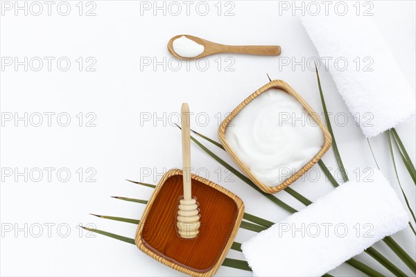 Flat lay body butter white background