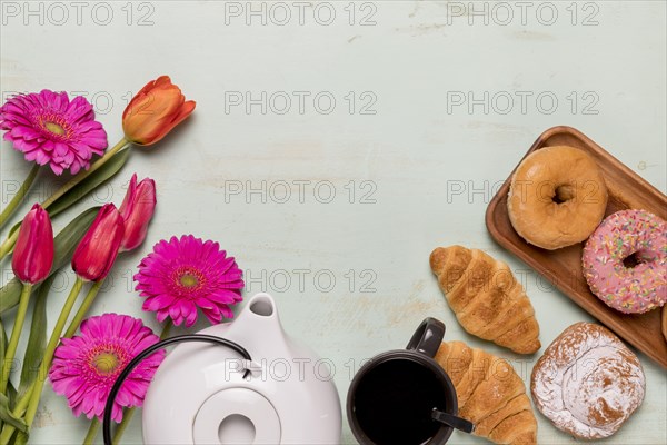 Tea party with pastry flowers