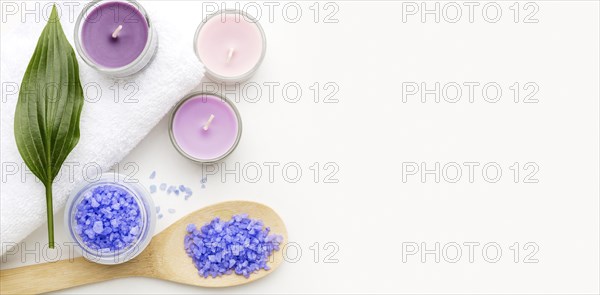 Top view spa candles with copy space