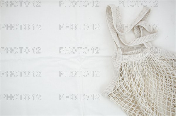 Top view cotton net bag white background