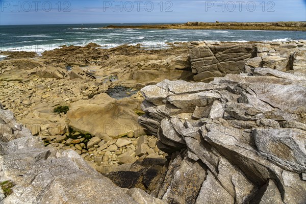 The rocks of the pink granite coast Cote de Granit Rose on the island of Ile Grande