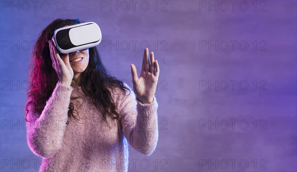New tech virtual reality headset copy space