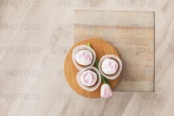 Mom inscription cupcakes with tulip