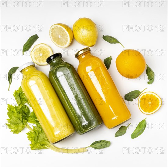 Top view healthy drinks arrangement