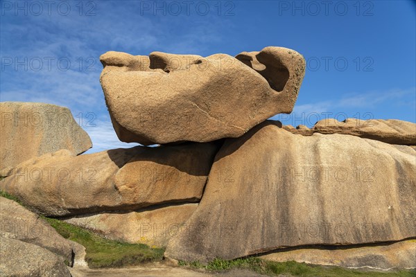 The rocks of the pink granite coast Cote de Granit Rose near Ploumanac'h