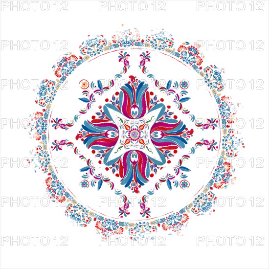 Watercolor Hungarian embroidery symbol over white background