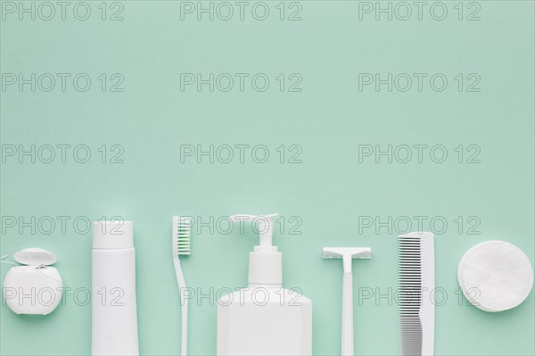 Hygiene products arrangement copy space
