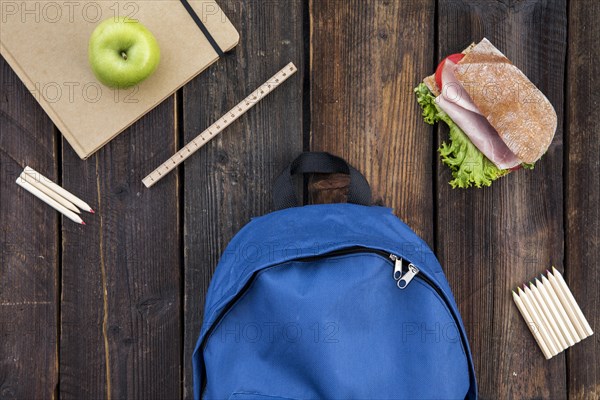 Schoolbag sandwich stationery table