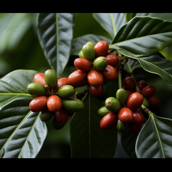 Coffee beans fresh and roasted Coffee beans on a plantation