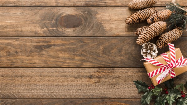 Christmas gift box with big cones