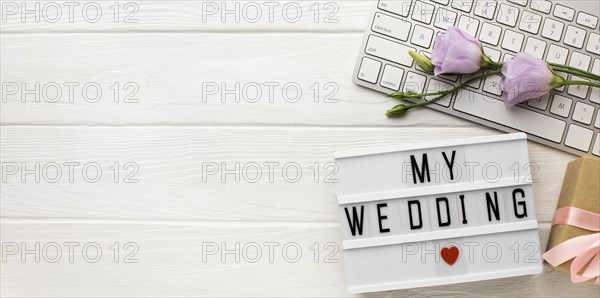 My wedding heart symbol flowers copy space