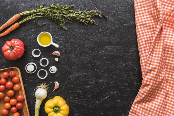 Checkered napkin ingredients kitchen worktop