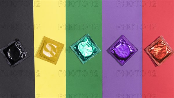 Top view condoms same colour background