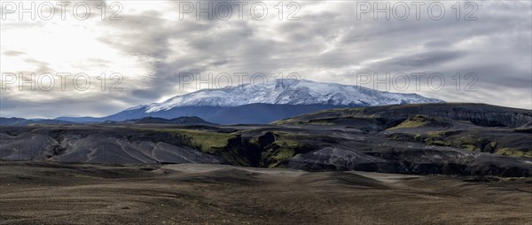 Landscape around snow-covered volcano Hekla