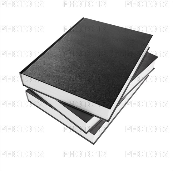 Blank mockup stack of 3 black books isolated on a white background