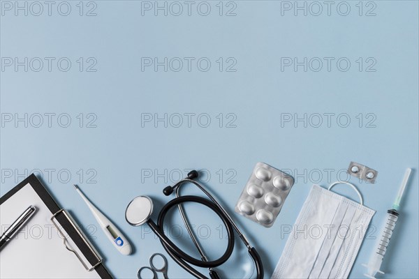 Top view health still life with copy space
