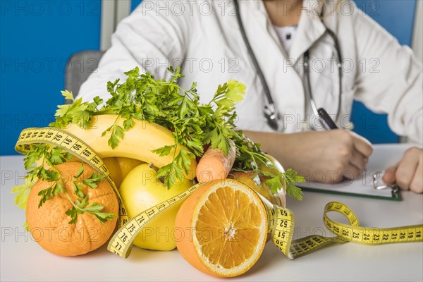 Close up fresh fruits dietician s clinic