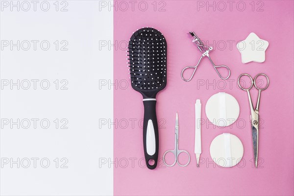 Cuticle hair brush scissors sponge eyelash curler sponge pink backdrop