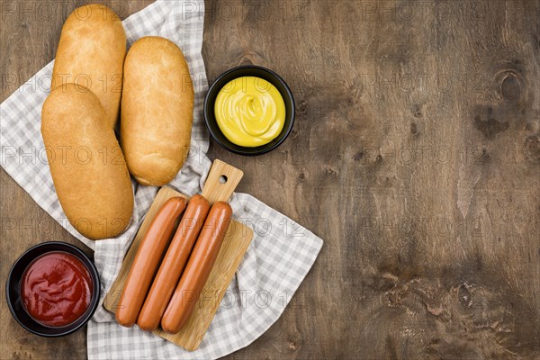 Top view sausages buns