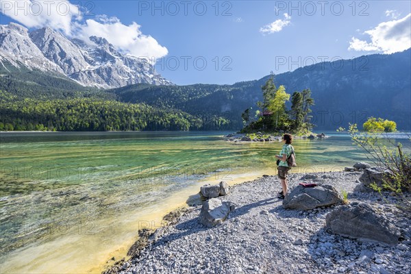 Tourist at the Eibsee lake