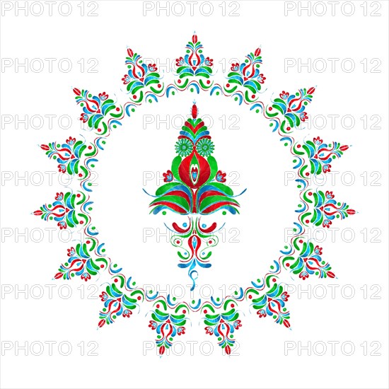 Watercolor Hungarian embroidery symbol over white background